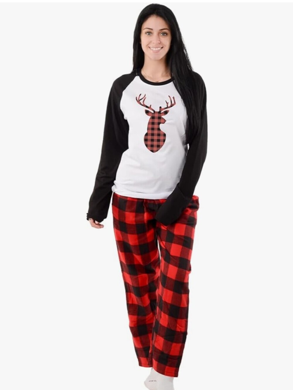 Women's Pat Pat Holiday Christmas Plaid Moose Pajama Set - Size Small